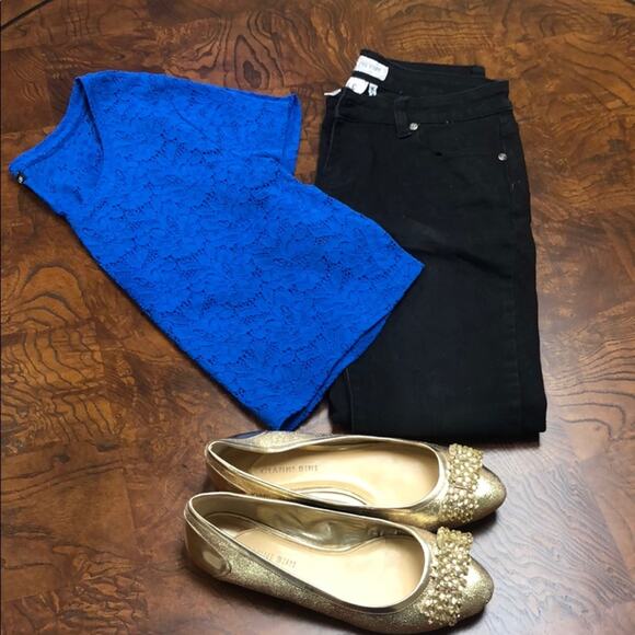 Express Embroidered Lace Crop Top Brilliant Blue M - Picture 5 of 8